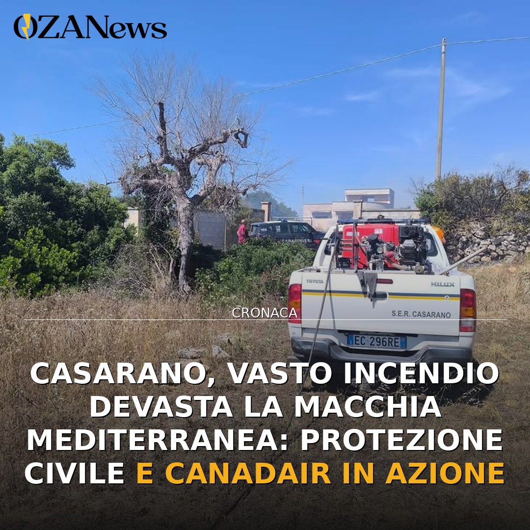 Casarano, vasto incendio devasta la macchia mediterranea: Protezione Civile e Canadair in azione