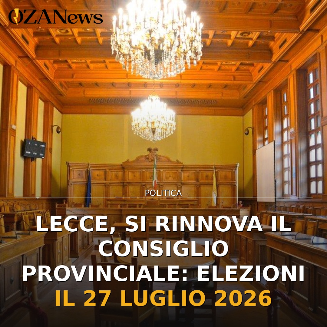 Lecce, si rinnova il Consiglio Provinciale: elezioni il 27 luglio 2026