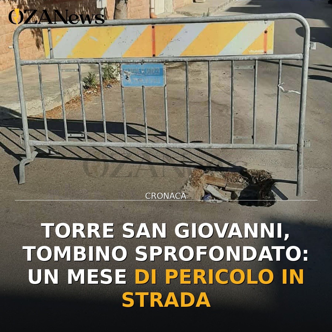 Torre San Giovanni, tombino sprofondato: un mese di pericolo in strada