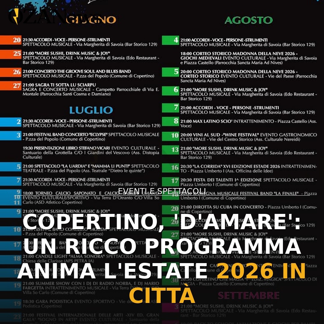 Copertino, ‘d’Amare’: un ricco programma anima l’estate 2026 in città