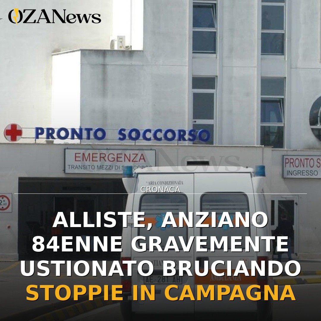 Alliste, anziano 84enne gravemente ustionato bruciando stoppie in campagna