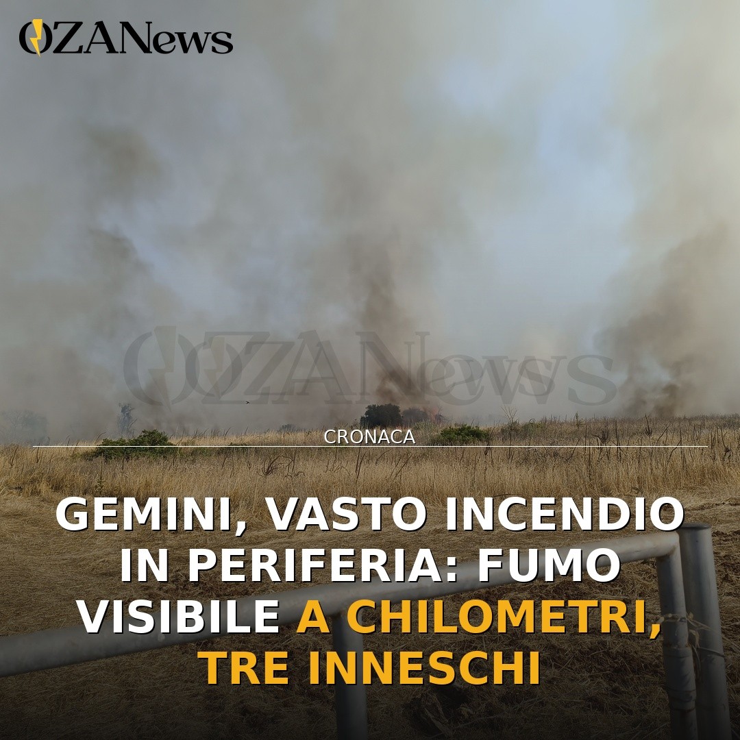 Gemini, vasto incendio in periferia: fumo visibile a chilometri, tre inneschi