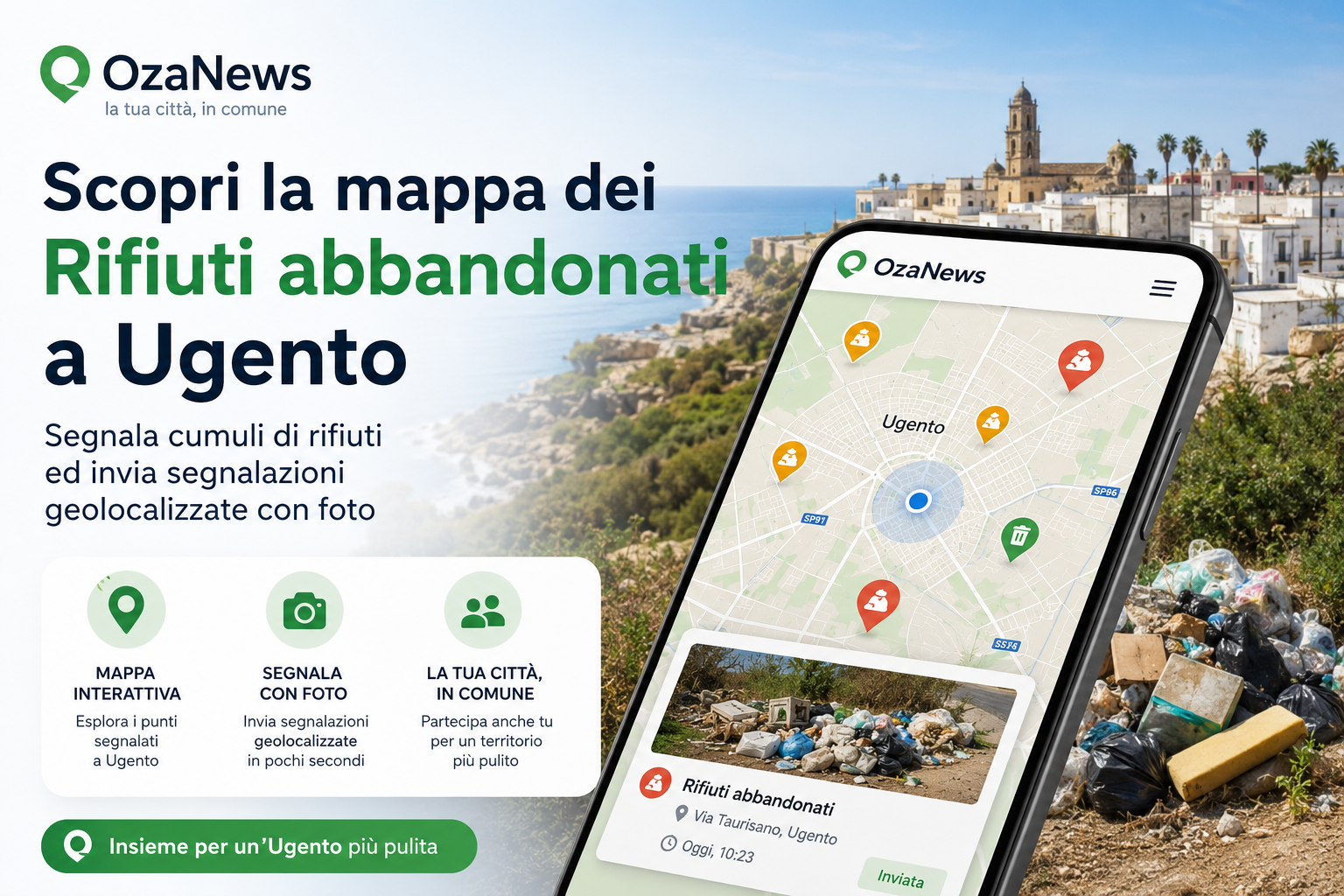 Rifiuti abbandonati a Ugento