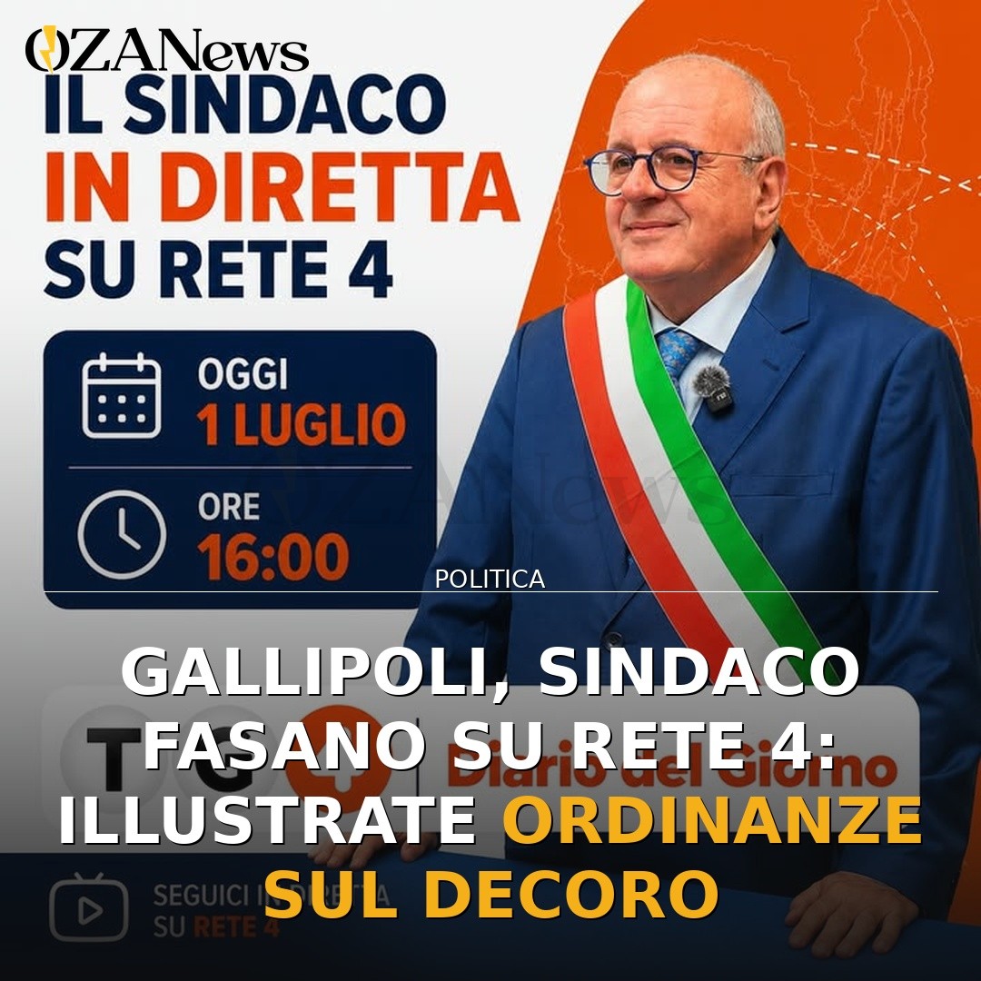 Gallipoli, Sindaco Fasano su Rete 4: illustrate ordinanze sul decoro