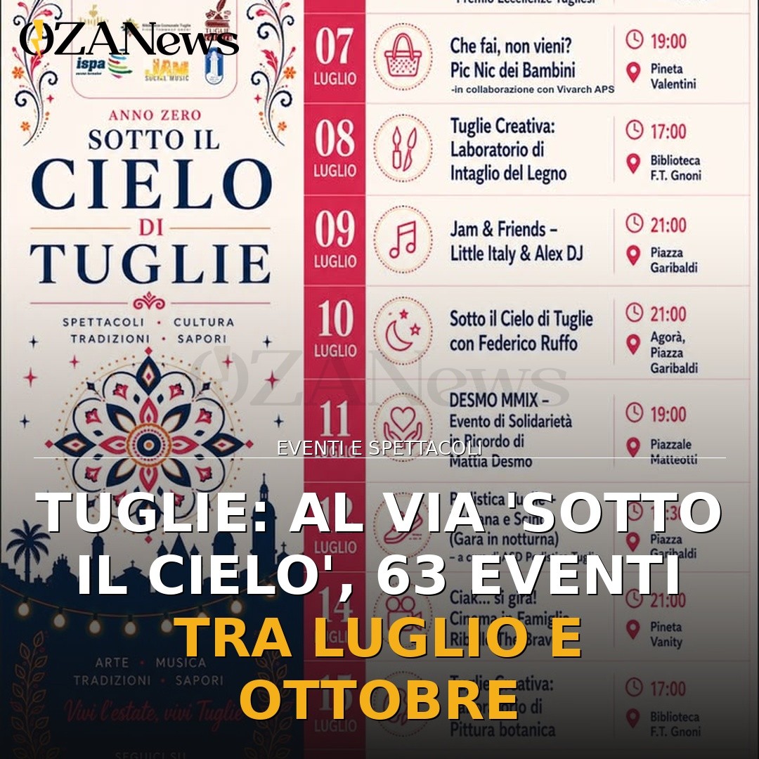 Tuglie: al via ‘Sotto il Cielo’, 63 eventi tra luglio e ottobre
