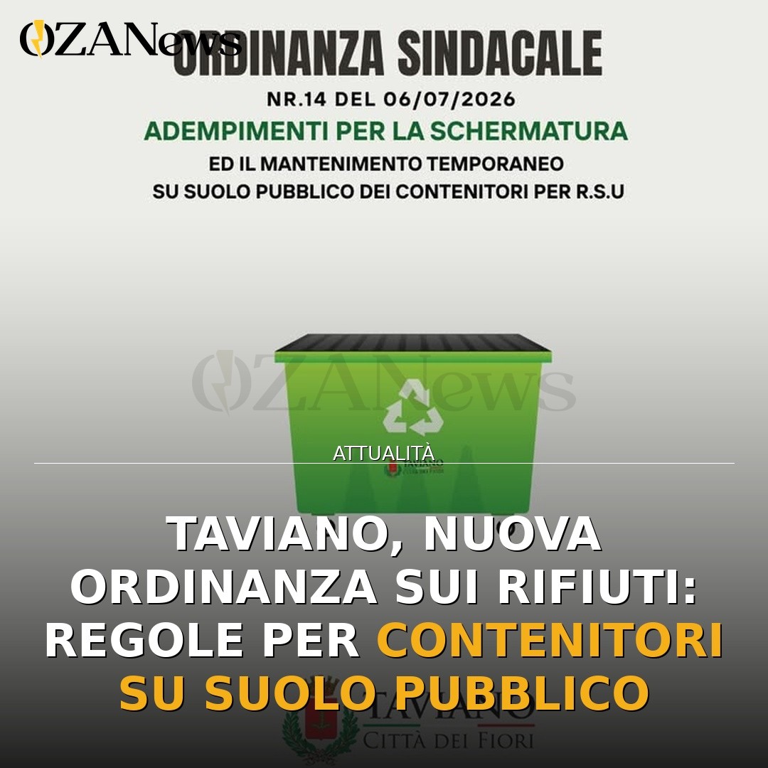 Taviano, nuova ordinanza sui rifiuti: regole per contenitori su suolo pubblico