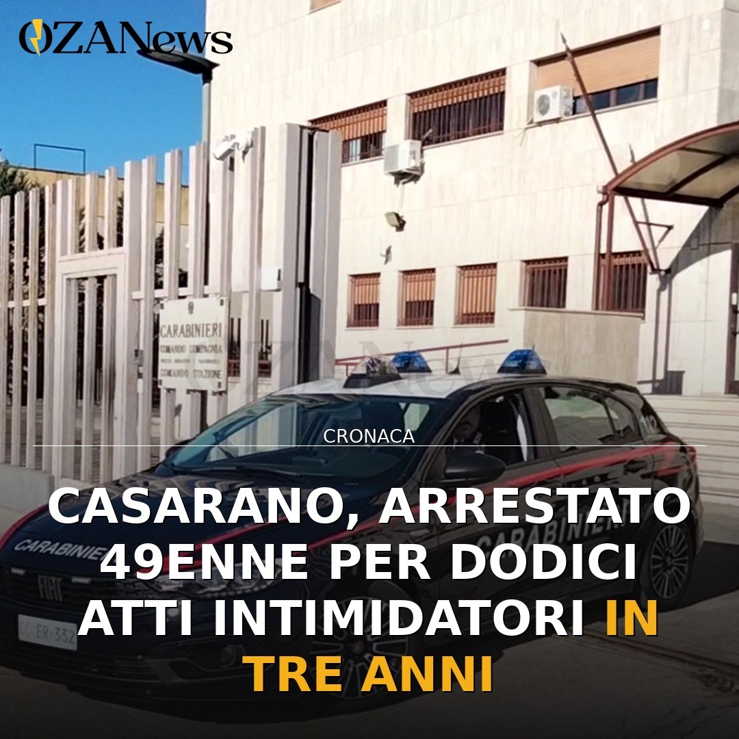 Casarano, arrestato 49enne per dodici atti intimidatori in tre anni