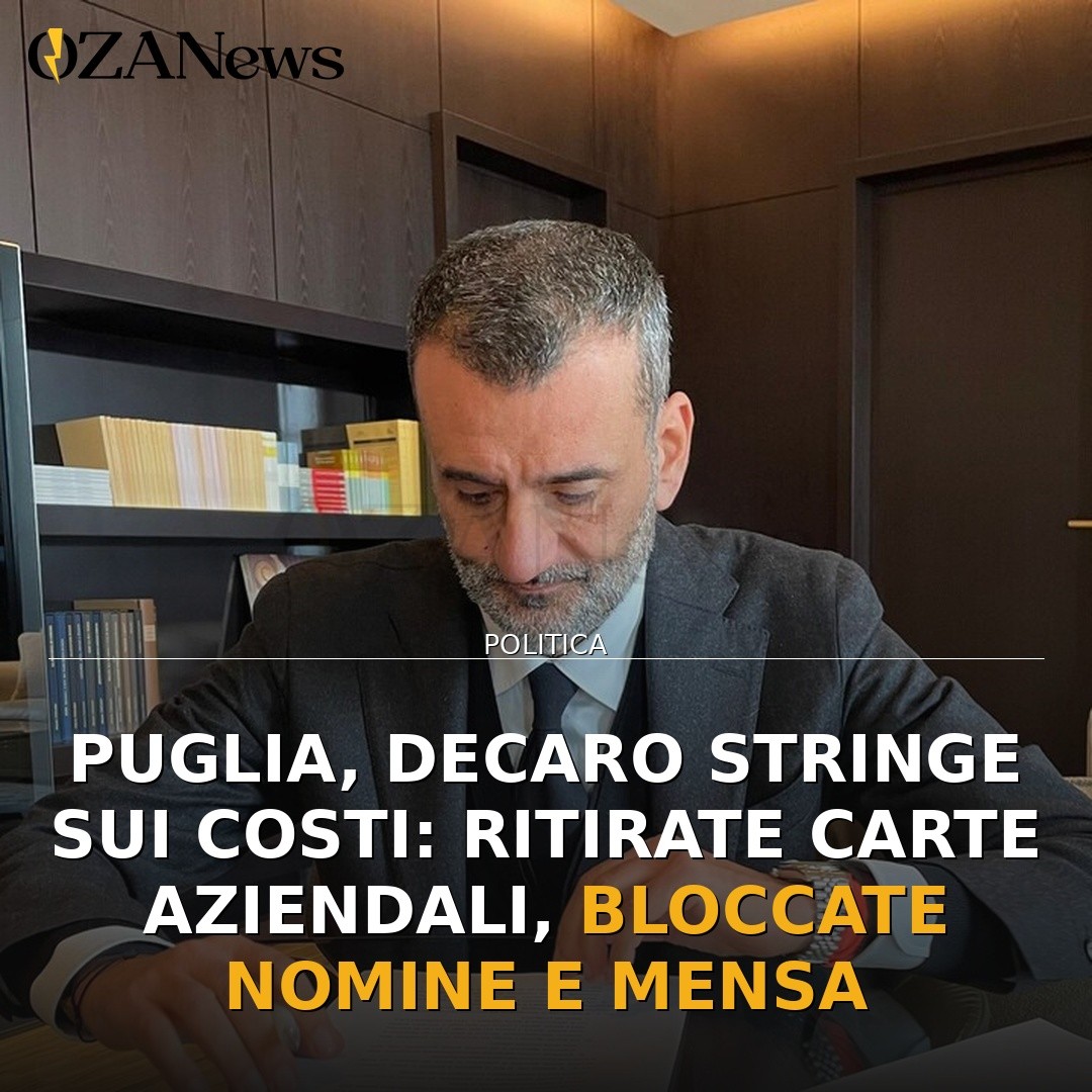 Puglia, Decaro stringe sui costi: ritirate carte aziendali, bloccate nomine e mensa