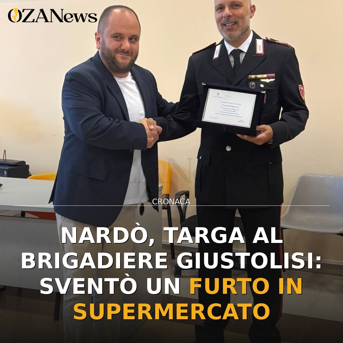 Nardò, targa al brigadiere Giustolisi: sventò un furto in supermercato