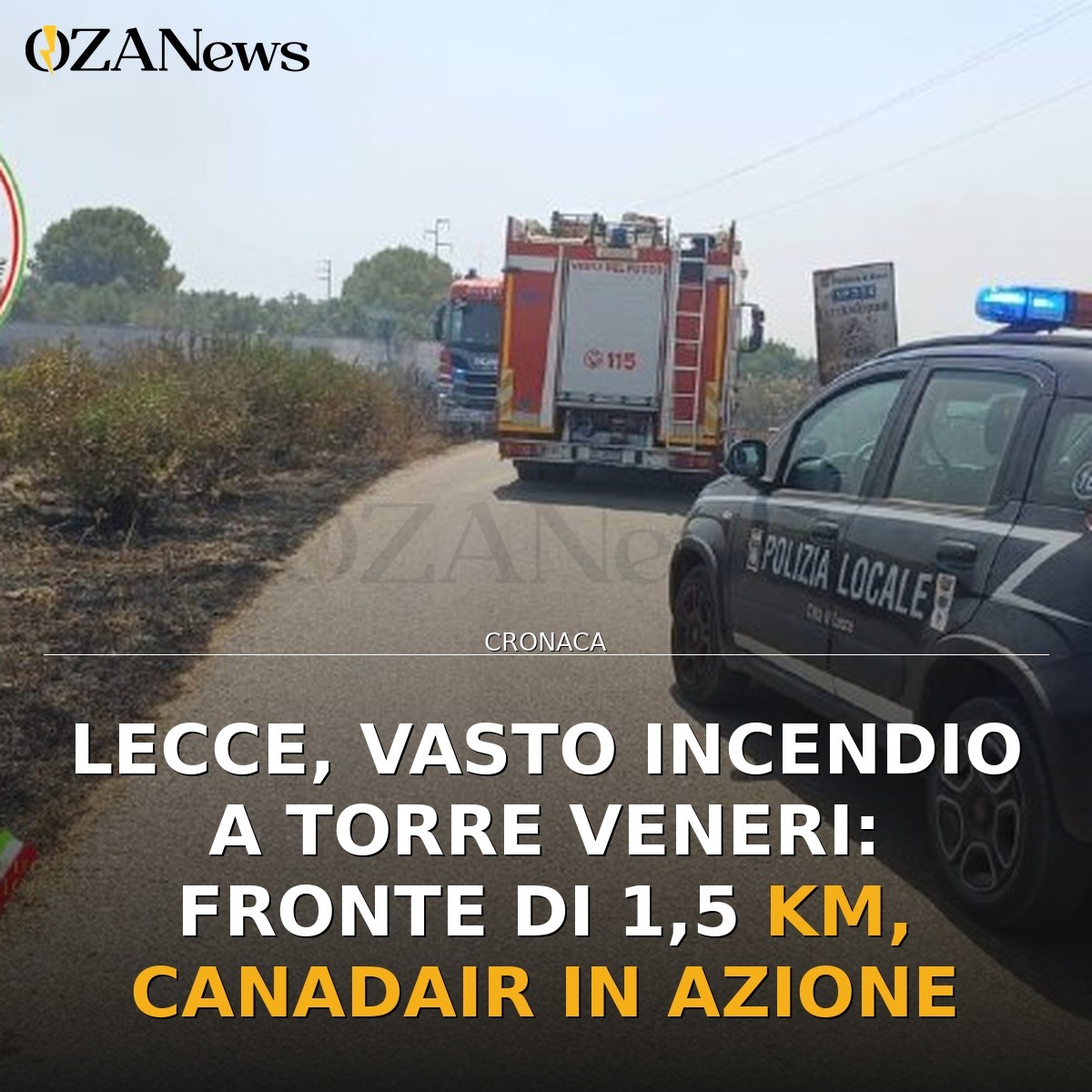 Lecce, vasto incendio a Torre Veneri: fronte di 1,5 km, Canadair in azione