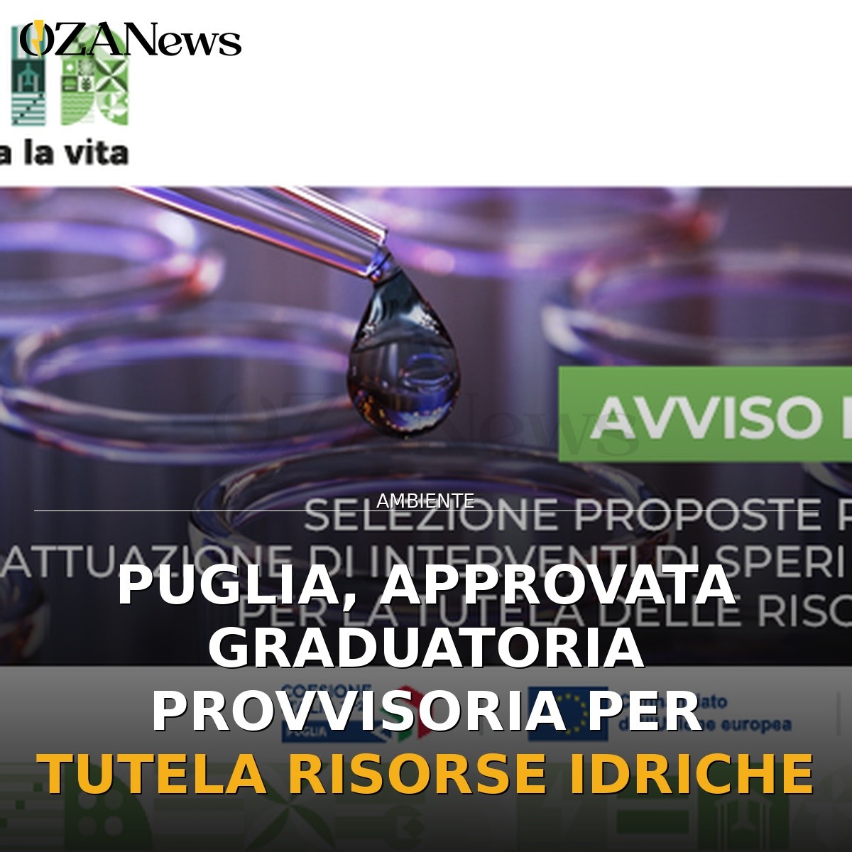 Puglia, approvata graduatoria provvisoria per tutela risorse idriche