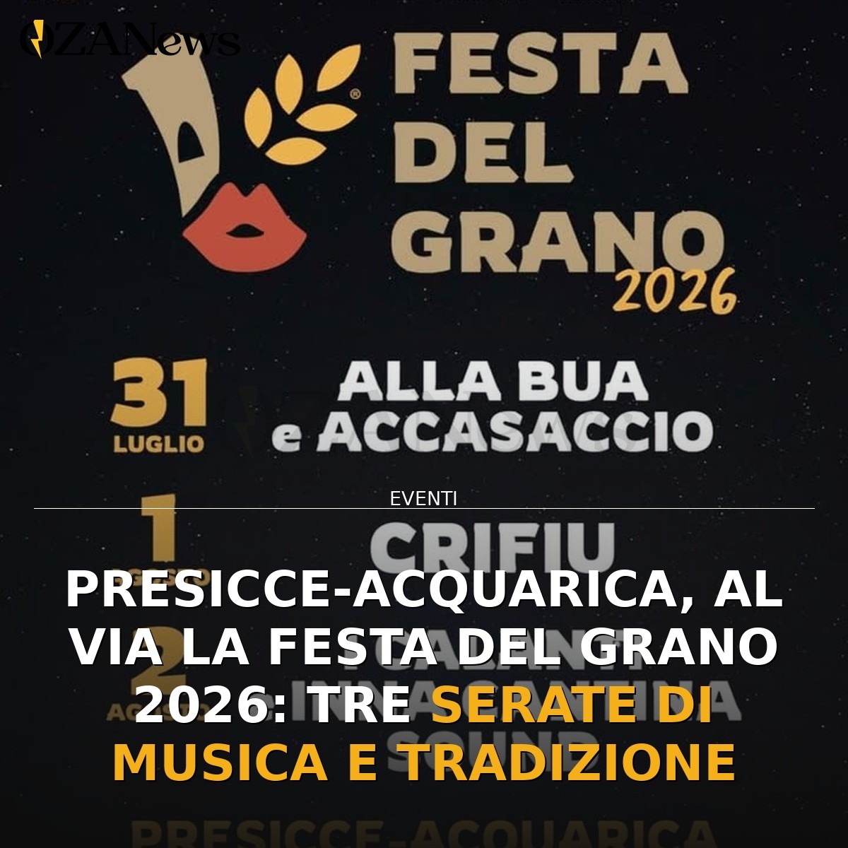 Presicce-Acquarica, al via la Festa del Grano 2026: tre serate di musica e tradizione