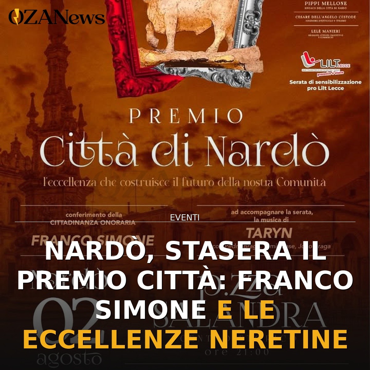 Nardò, stasera il Premio Città: Franco Simone e le eccellenze neretine