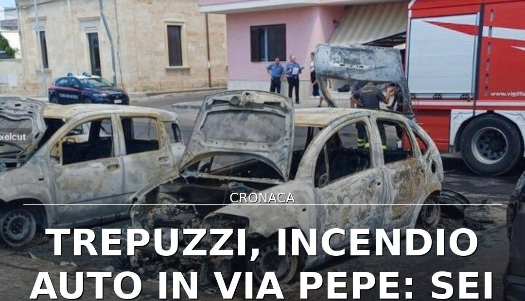 Foto di copertina: Trepuzzi, incendio auto in via Pepe: sei veicoli coinvolti, tre distrutti - Basso Salento
