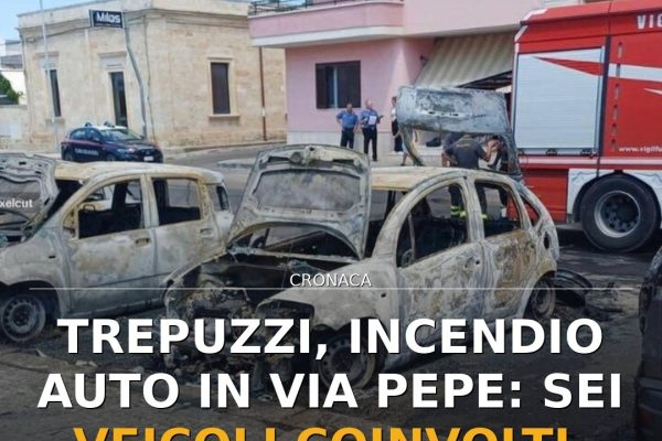 Trepuzzi, incendio auto in via Pepe: sei veicoli coinvolti, tre distrutti