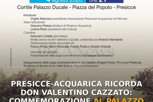Presicce-Acquarica ricorda Don Valentino Cazzato: commemorazione al Palazzo Ducale