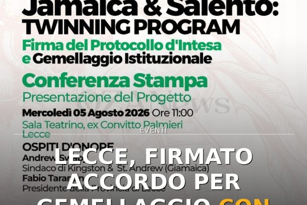 Lecce, firmato accordo per gemellaggio con Kingston Giamaica