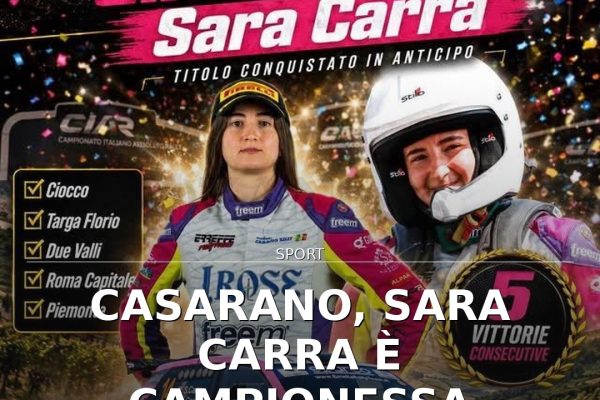 Casarano, Sara Carra è Campionessa Italiana Rally 2026
