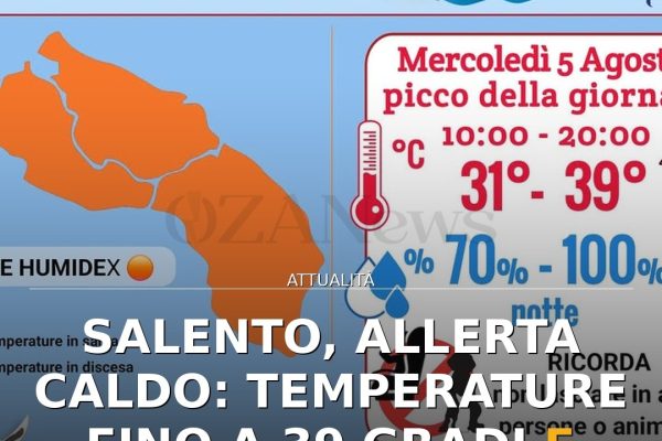 Salento, allerta caldo: temperature fino a 39 gradi e indice Humidex alto