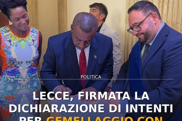 Lecce, firmata la Dichiarazione di Intenti per gemellaggio con Kingston