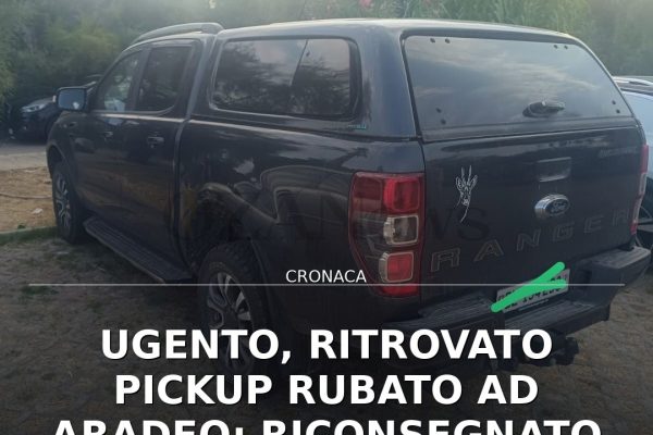 Ugento, ritrovato pickup rubato ad Aradeo: riconsegnato a turista svizzero