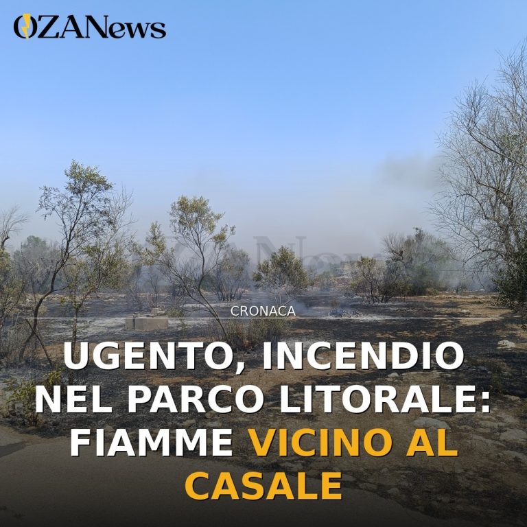 Ugento, incendio nel Parco Litorale: fiamme vicino al Casale