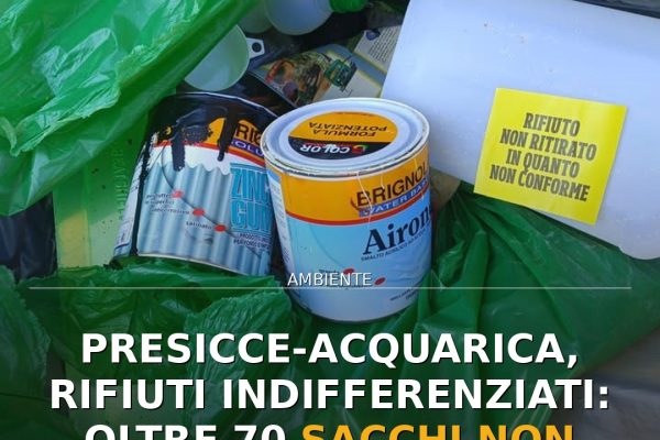 Presicce-Acquarica, rifiuti indifferenziati: oltre 70 sacchi non conformi