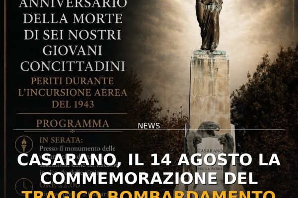 Casarano, il 14 agosto la commemorazione del tragico bombardamento del 1943