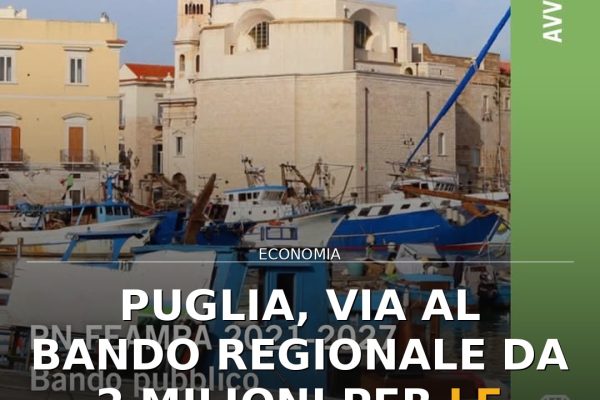 Puglia, via al bando regionale da 2 milioni per le imprese della pesca