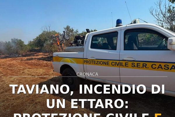 Taviano, incendio di un ettaro: Protezione Civile e Vvf in azione
