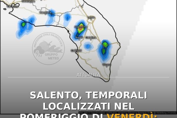 Salento, temporali localizzati nel pomeriggio di venerdì: raccomandata prudenza