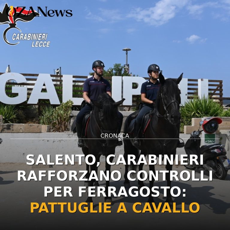 Salento, Carabinieri rafforzano controlli per Ferragosto: pattuglie a cavallo