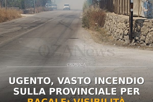 Ugento, vasto incendio sulla provinciale per Racale: visibilità azzerata