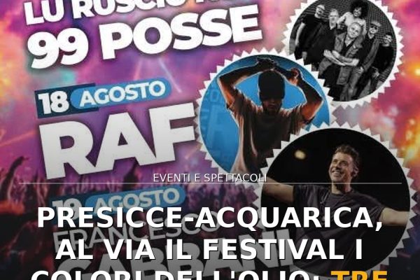 Presicce-Acquarica, al via il Festival I Colori dell’Olio: tre serate di musica