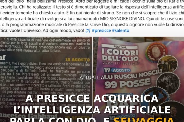 A Presicce Acquarica l’intelligenza artificiale parla con Dio. E Selvaggia Lucarelli se ne accorge