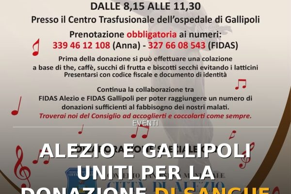 Alezio e Gallipoli uniti per la donazione di sangue all’ospedale