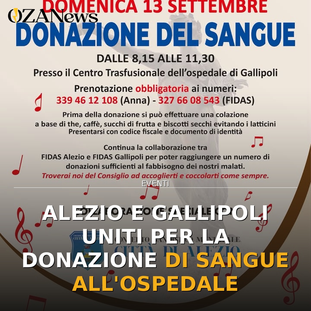 Anteprima di: Alezio e Gallipoli uniti per la donazione di sangue all'ospedale
