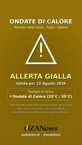 Allerta Allerta Gialla per Ondate di Calore nel Salento: attese temperature fino a 33°C