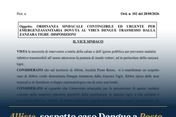 Alliste, sospetto caso Dengue a Posto Rosso: disinfestazione e chiusura notturna