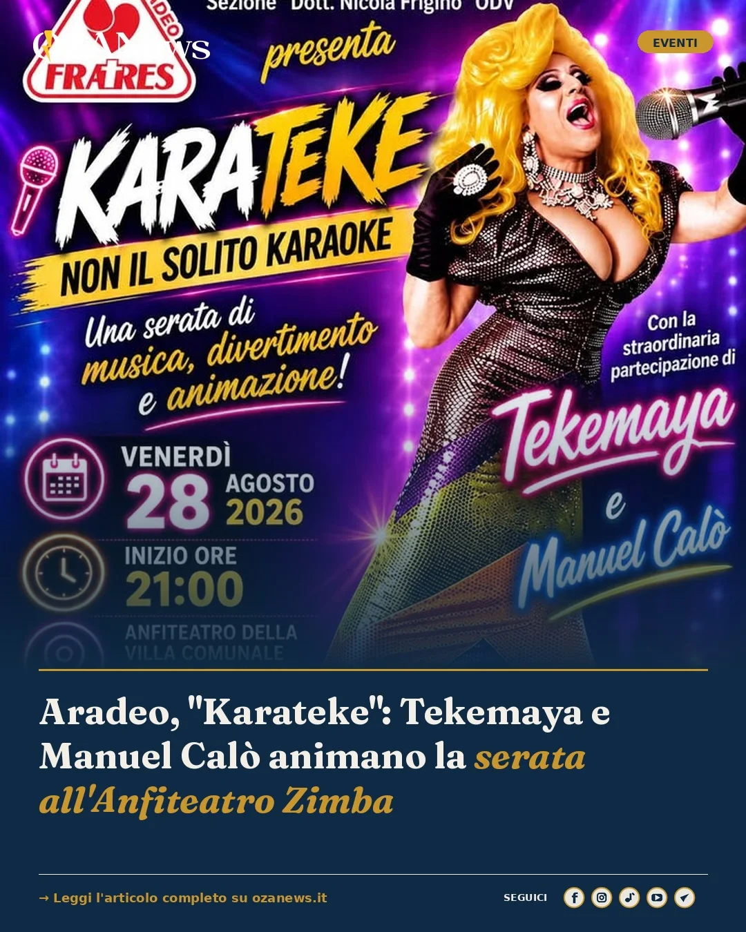 Anteprima di: Aradeo, "Karateke": Tekemaya e Manuel Calò animano la serata all'Anfiteatro Zimba