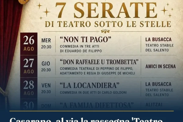 Casarano, al via la rassegna ‘Teatro Sotto le Stelle’ in Piazzetta D’Elia