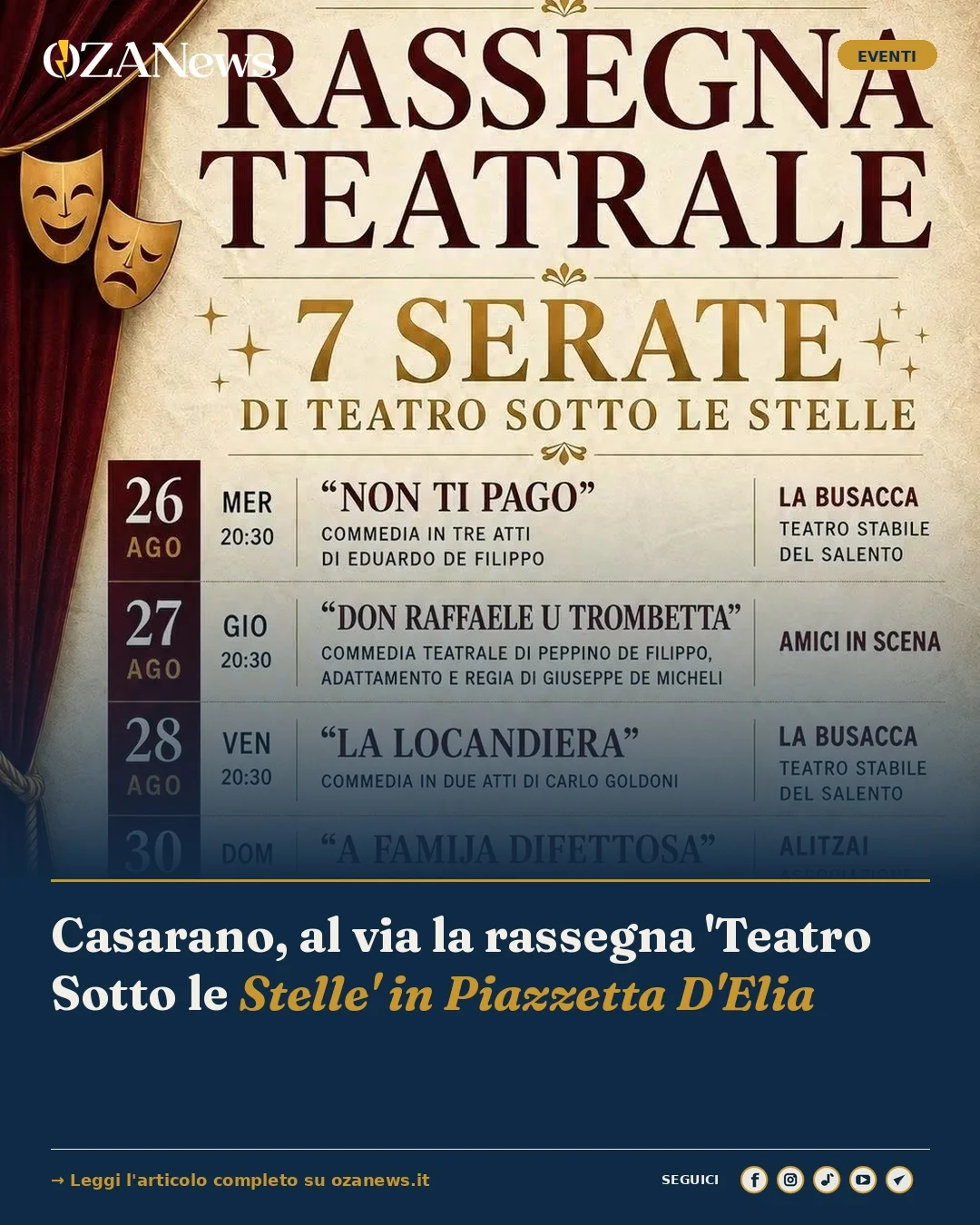 Anteprima di: Casarano, al via la rassegna 'Teatro Sotto le Stelle' in Piazzetta D'Elia