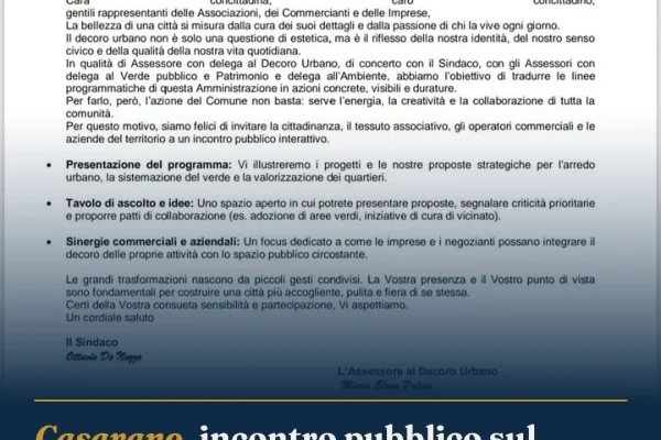 Casarano, incontro pubblico sul decoro urbano: la città si cura insieme