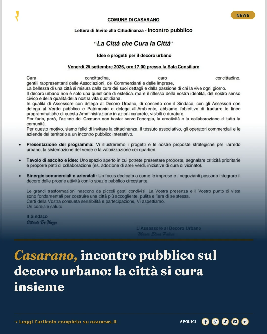 Anteprima di: Casarano, incontro pubblico sul decoro urbano: la città si cura insieme