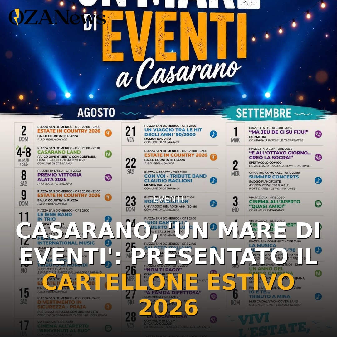 Anteprima di: Casarano, 'Un Mare di Eventi': presentato il cartellone estivo 2026