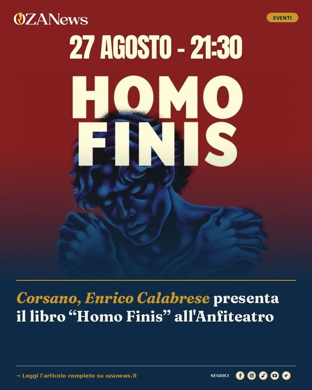 Anteprima di: Corsano, Enrico Calabrese presenta il libro “Homo Finis” all'Anfiteatro