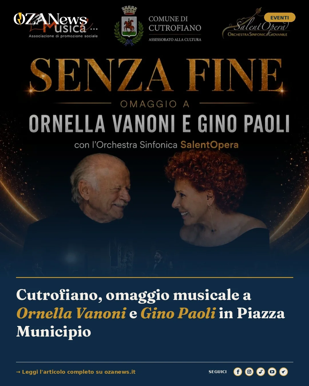 Anteprima di: Cutrofiano, omaggio musicale a Ornella Vanoni e Gino Paoli in Piazza Municipio