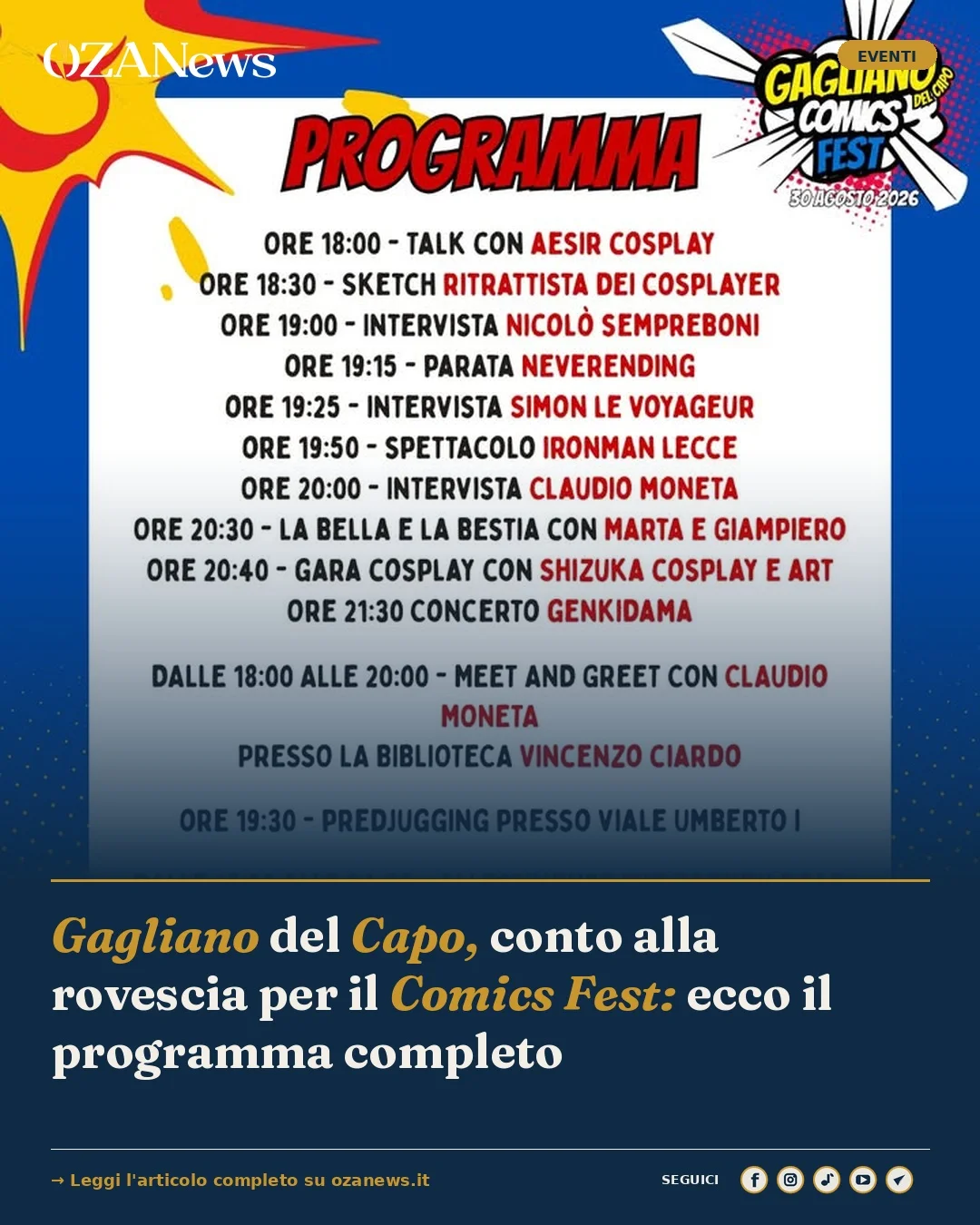 Anteprima di: Gagliano del Capo, conto alla rovescia per il Comics Fest: ecco il programma completo