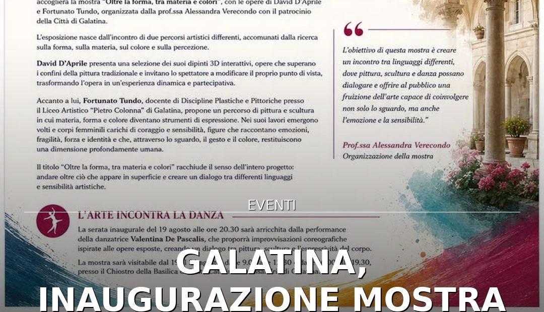 Anteprima di: Galatina, inaugurazione mostra “Oltre la forma, tra materia e colori”