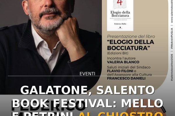 Galatone, Salento Book Festival: Mello e Petrini al Chiostro dei Domenicani